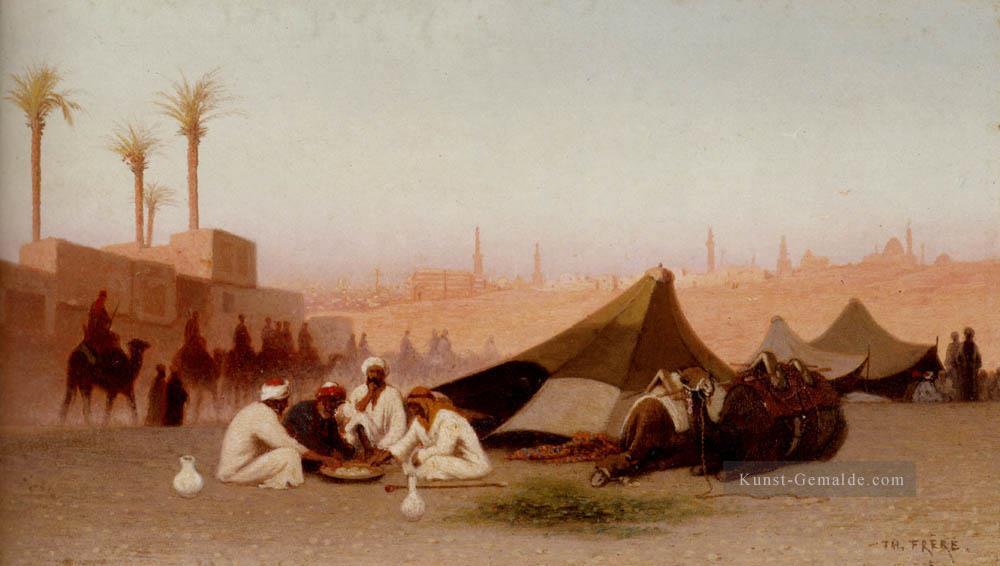 A späten Nachmittag Mahlzeit in einem Encampment Kairo Araber Orientalist Charles Theodore Frere Ölgemälde